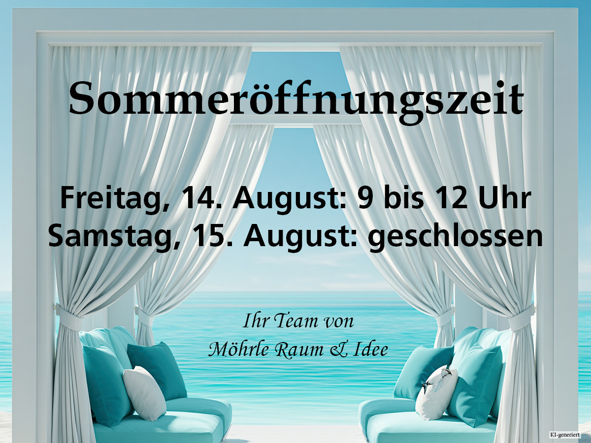 Sommeröffnungszeit
Freitag, 14. August: 9 bis 12 Uhr
Samstag, 15. August: geschlossen
